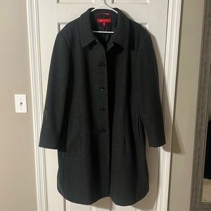 Long, wool, charcoal gray pea coat.
